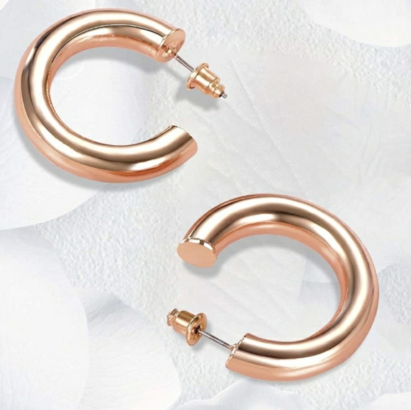 Thick Chunky Open Hoops Earrings, 14K Rose Gold - Picture 6 of 7